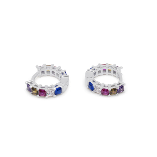 Turkeza | 925 Sterling Silver Rainbow Hoop CZ - Turkish Earring