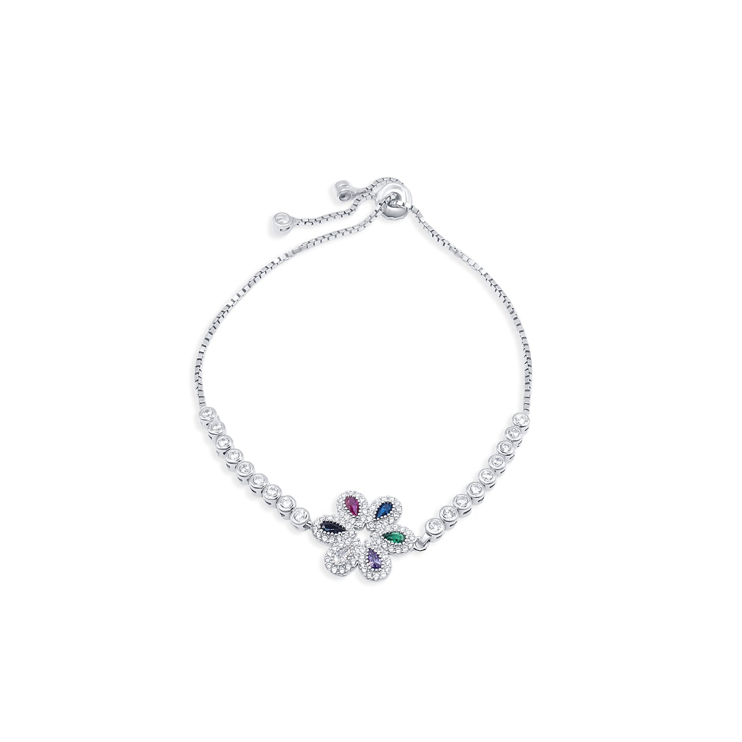 Turkeza | 925 Sterling Silver Rainbow Turkish Flower Adjustable Bracelet