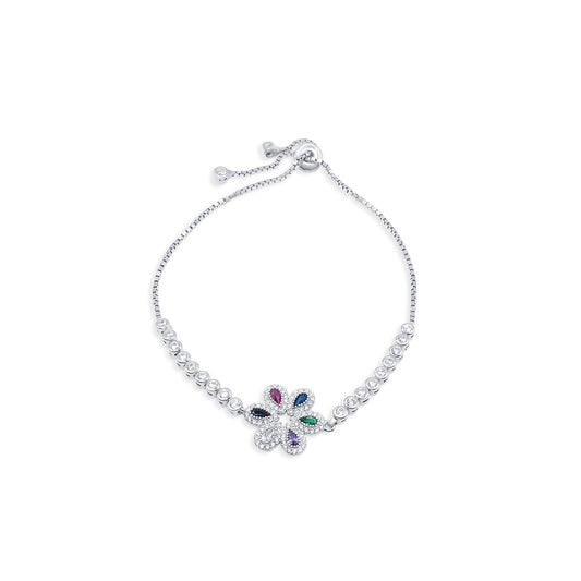 Turkeza | 925 Sterling Silver Rainbow Turkish Flower Adjustable Bracelet