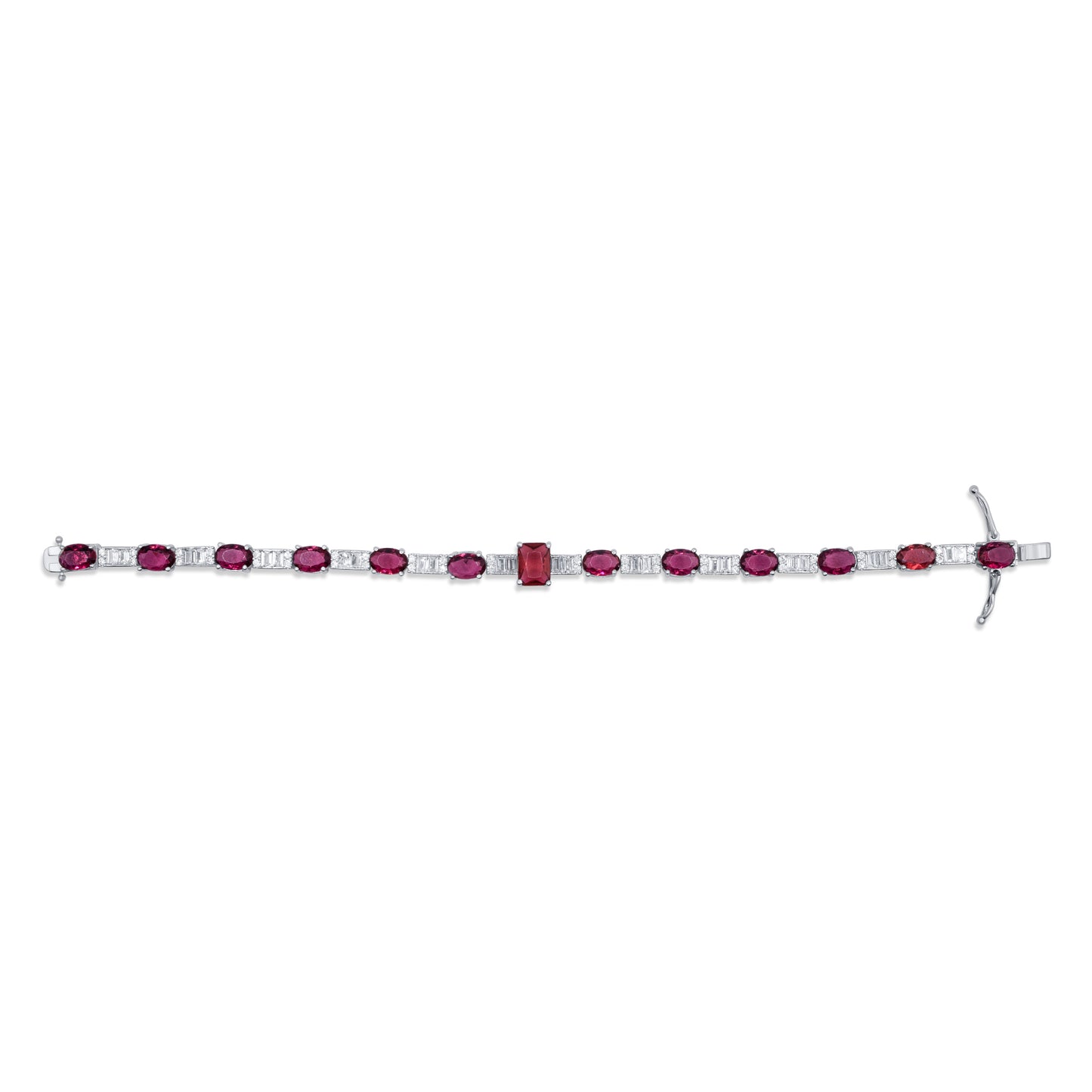 Turkeza | 925 Sterling Silver Ruby and Cubic Zirconia Bracelet with Baguette Bracelet