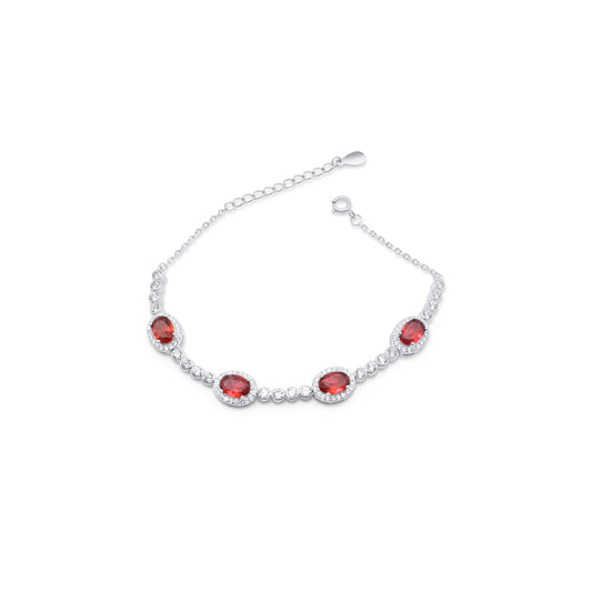 Turkeza | 925 Sterling Silver Ruby CZ Halo Gem Turkish Bracelet