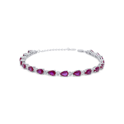 Turkeza | 925 Sterling Silver Ruby Pear with CZ Turkish Bracelet