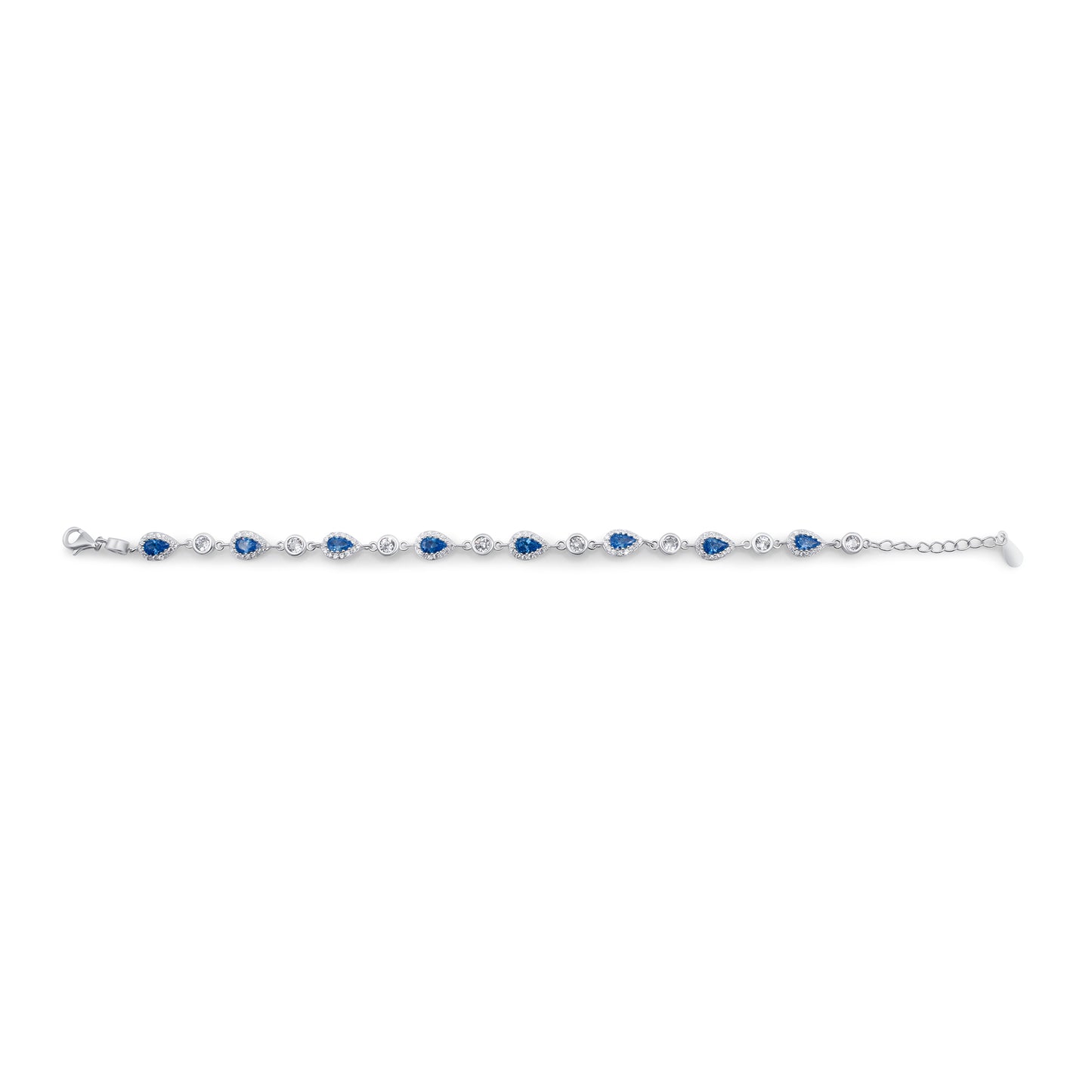 Turkeza | 925 Sterling Silver Sapphire CZ Pear Shaped Halo CZ Turkish Bracelet