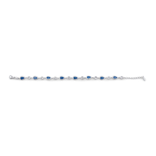 Turkeza | 925 Sterling Silver Sapphire CZ Pear Shaped Halo CZ Turkish Bracelet