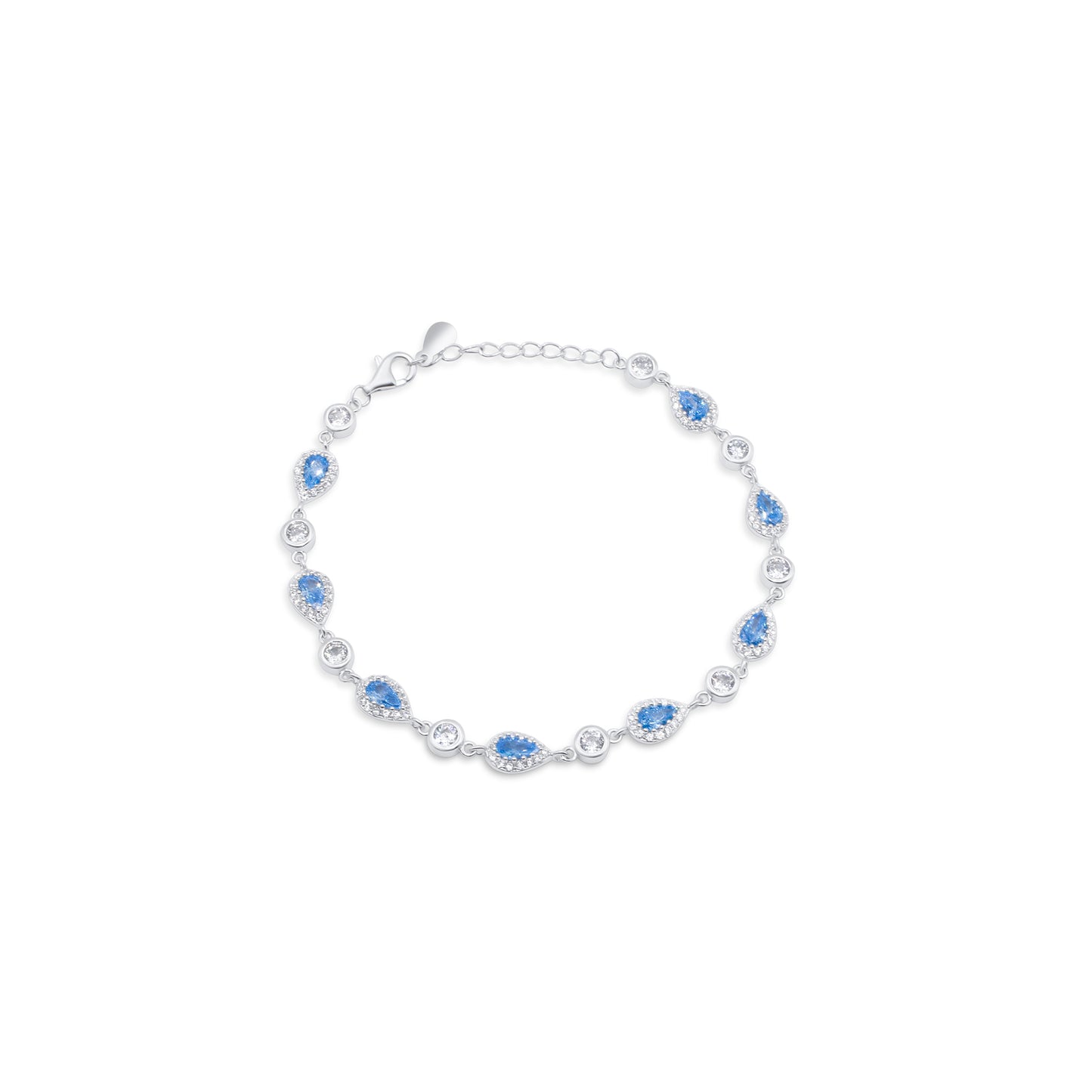 Turkeza | 925 Sterling Silver Sapphire CZ Pear Shaped Halo CZ Turkish Bracelet