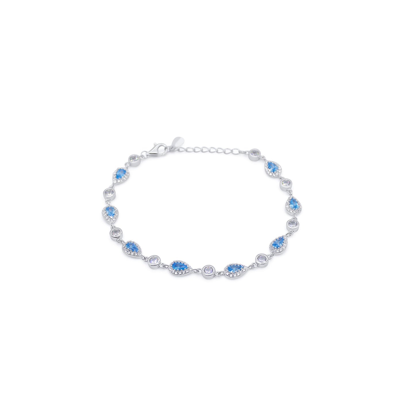 Turkeza | 925 Sterling Silver Sapphire CZ Pear Shaped Halo CZ Turkish Bracelet