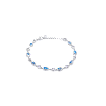 Turkeza | 925 Sterling Silver Sapphire CZ Pear Shaped Halo CZ Turkish Bracelet