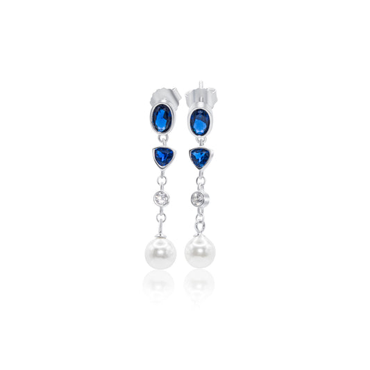 Turkeza | 925 Sterling Silver Sapphire Pearl Drop Earrings