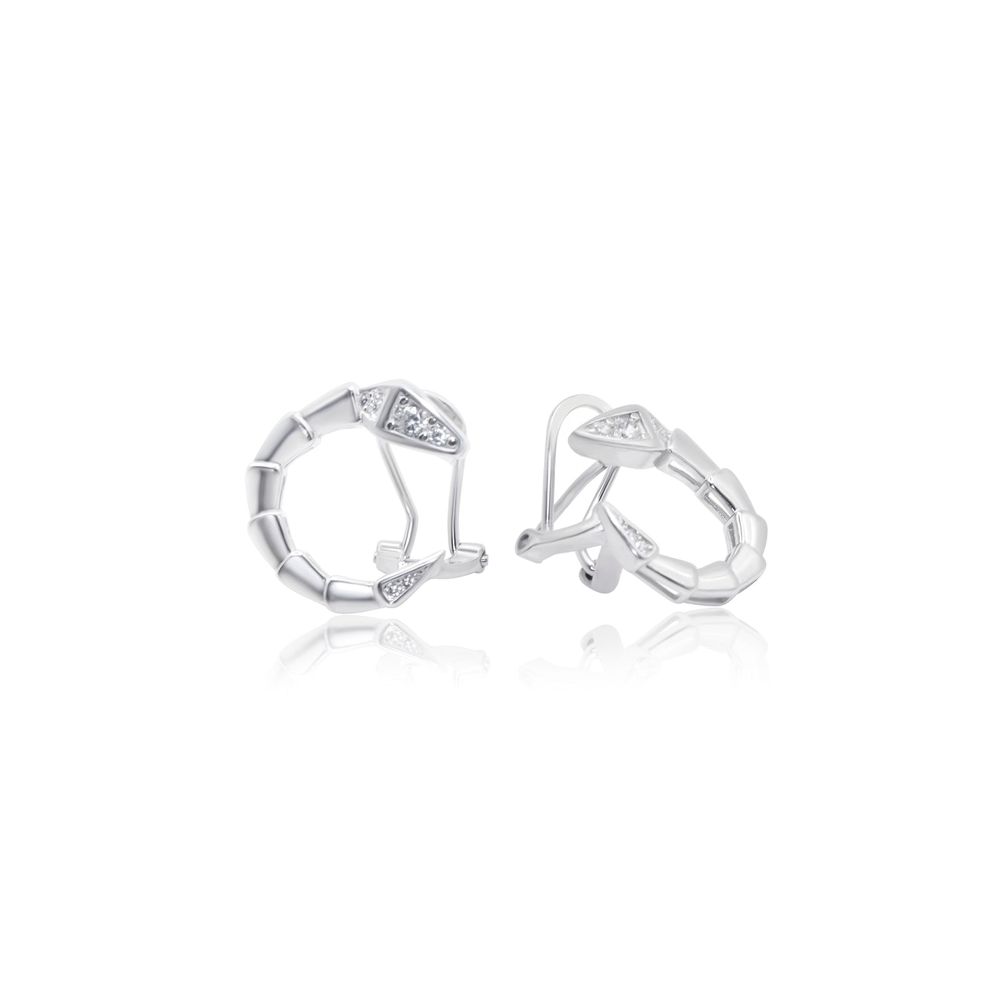 Turkeza | 925 Sterling Silver Serpent CZ French Clip Earrings