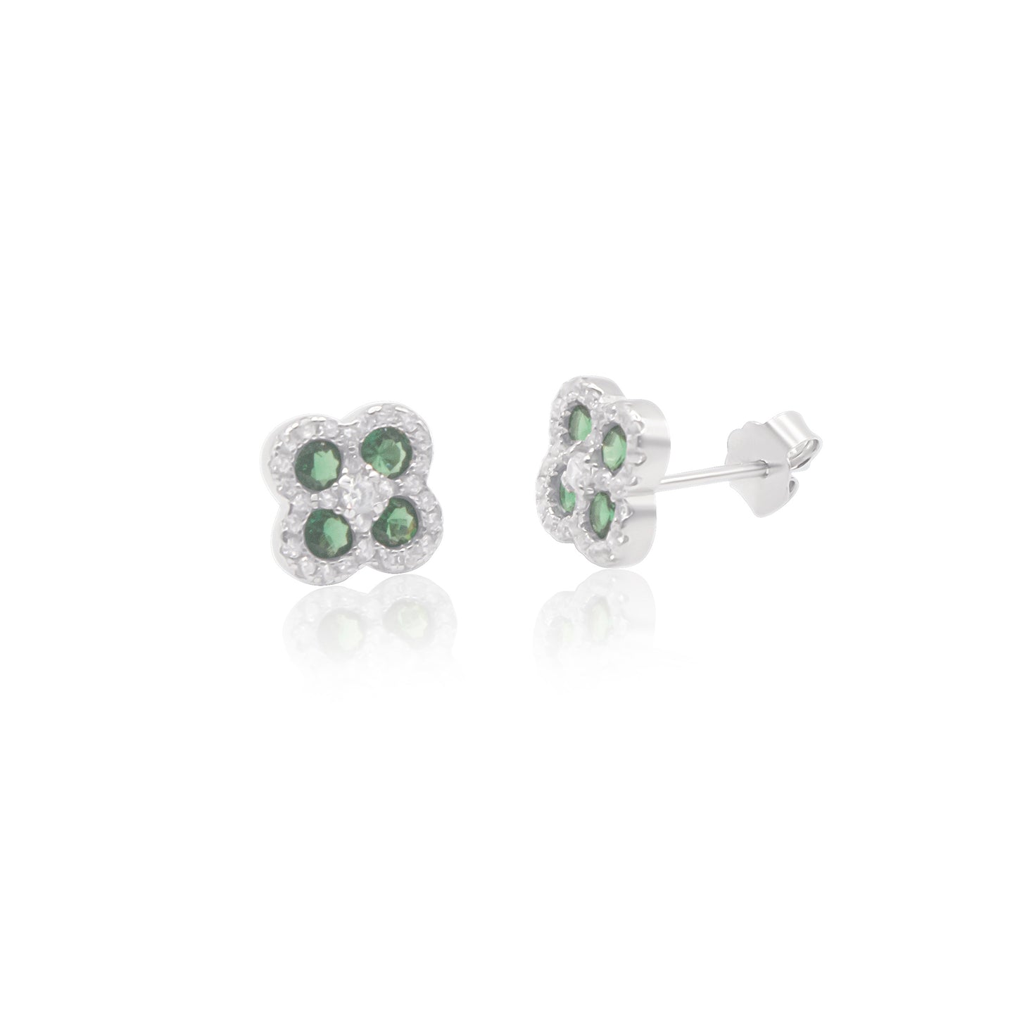 Turkeza | 925 Sterling Silver Small Ruby Halo Flower Stud Earrings