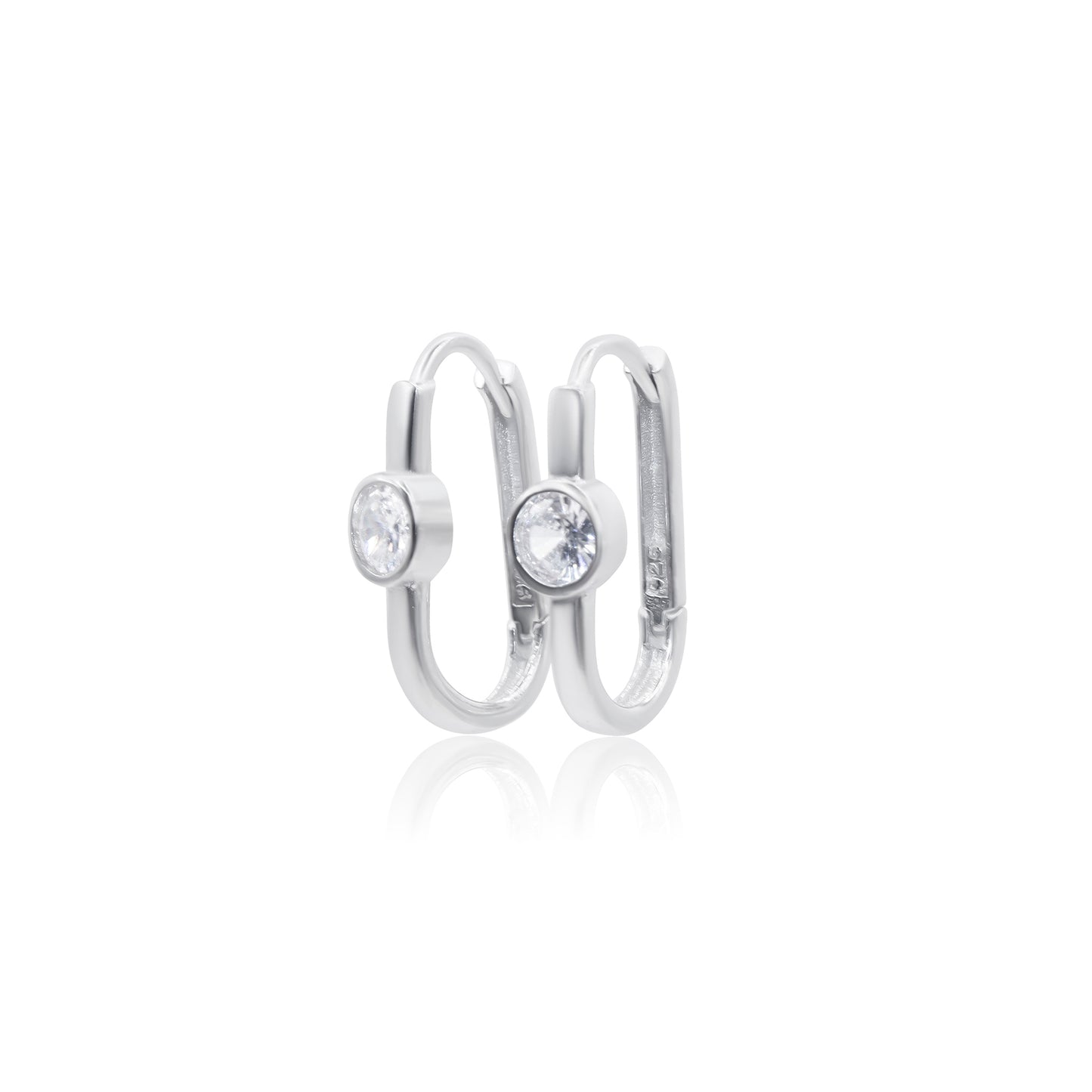 Turkeza | 925 Sterling Silver Square Geometric Huggy CZ Hoop Earrings
