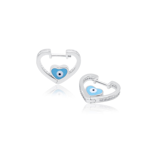 Turkeza | 925 Sterling Silver Turkeza Heart Hoop Charm Earrings