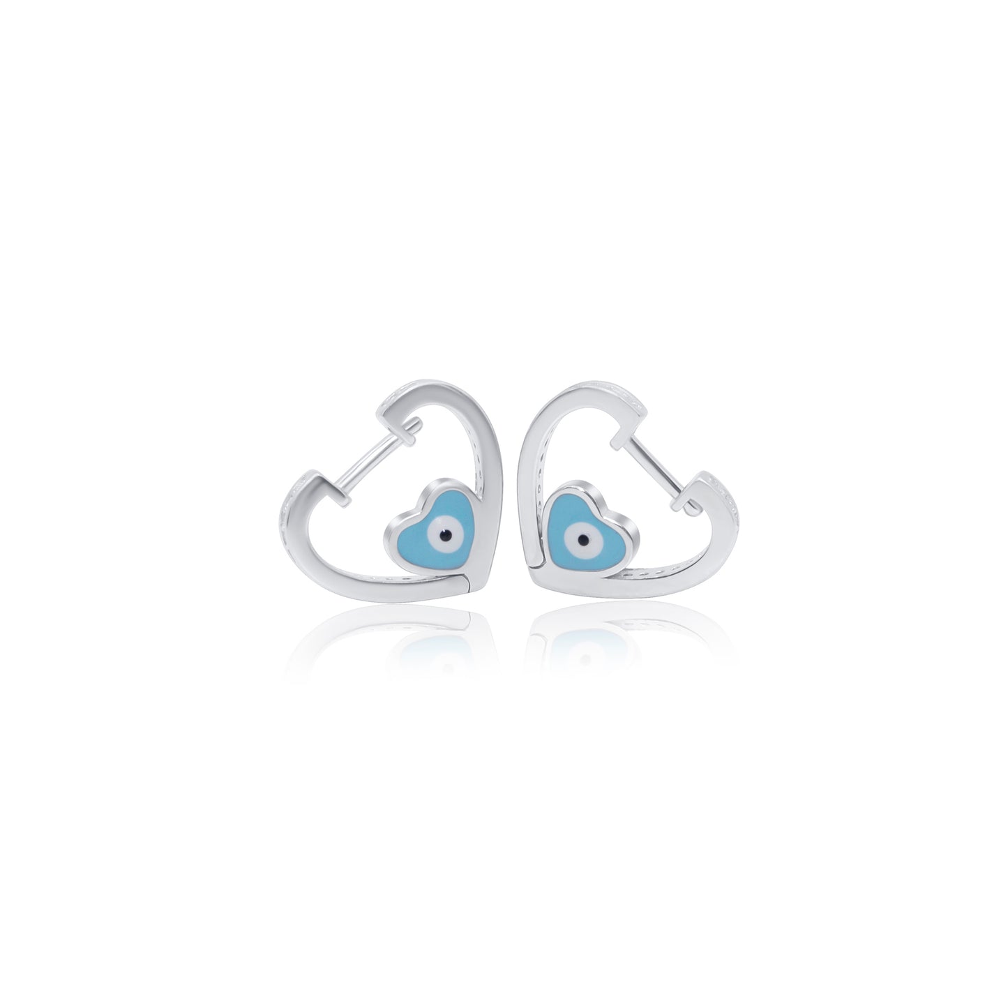 Turkeza | 925 Sterling Silver Turkeza Heart Hoop Charm Earrings
