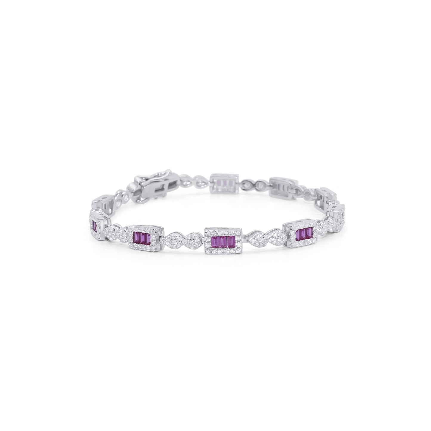 Turkeza | 925 Sterling Silver Turkish Ruby CZ Pattern Bracelet